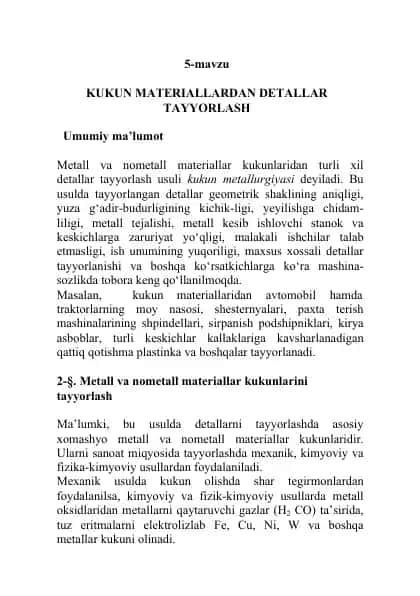 Kukun Materiallardan Detallar Tayyorlash