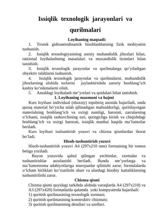 Issiqlik texnologik jarayonlari va qurilmalari