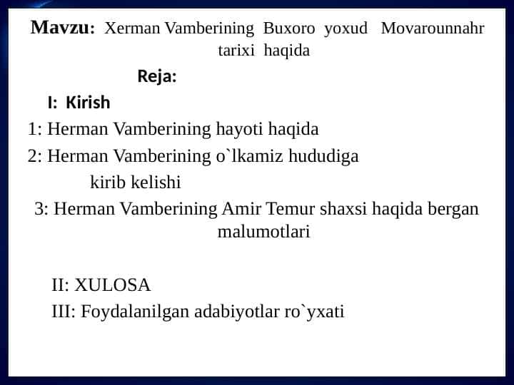 Xerman Vamberining Buxoro yoxud Movarounnahr tarixi haqida