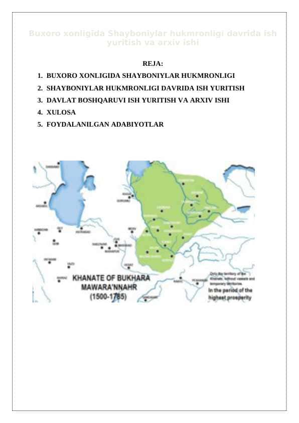 Buxoro xonligida Shayboniylar hukmronligi davrida ish yuritish va arxiv ishi 24