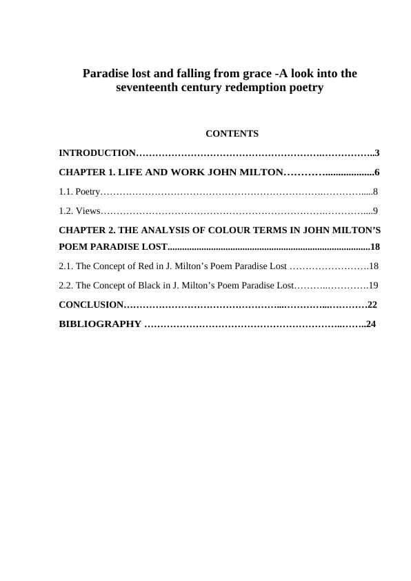 Paradise lost and falling from grace -A look into the seventeenth century redemption poetry