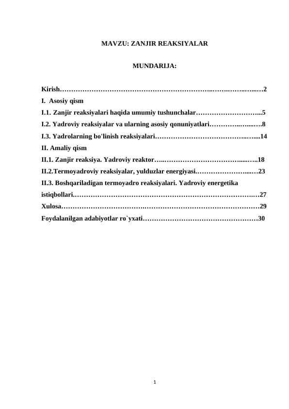 ZANJIR REAKSIYALAR kurs