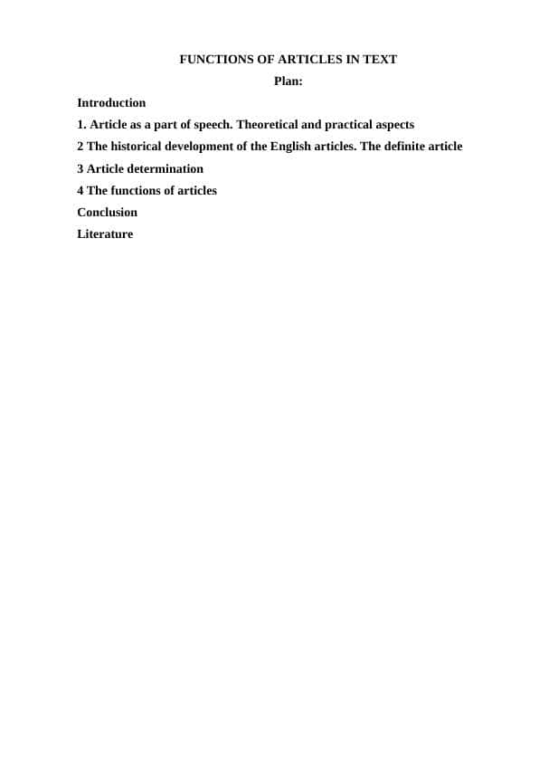 FUNCTIONS OF ARTICLES IN TEXT