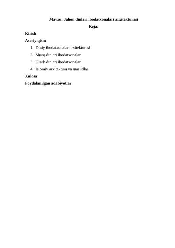 Jahon dinlari ibodatxonalari arxitekturasi
