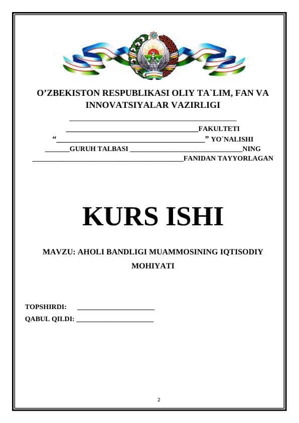 AHOLI BANDLIGI MUAMMOSINING IQTISODIY MOHIYATI