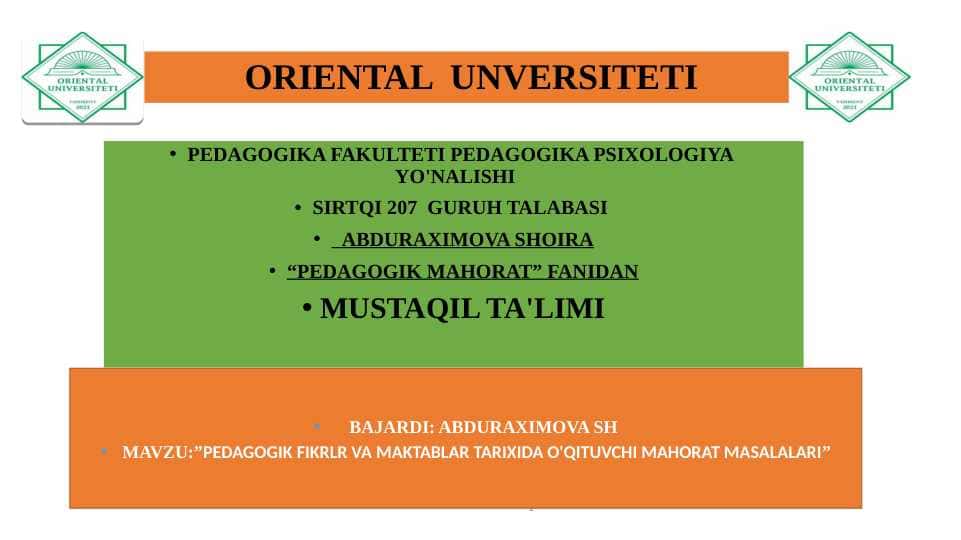 PEDAGOGIK FIKRLAR VA MAKTABLAR TARIXIDA O'QITUVCHI MAHORAT MASALALARI