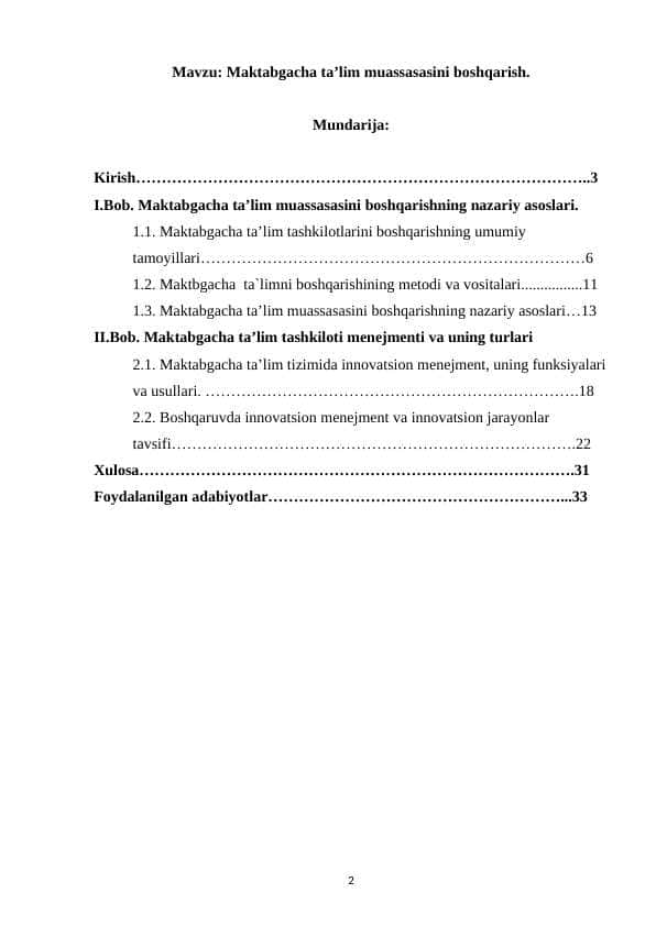 Maktabgacha ta’lim muassasasini boshqarish