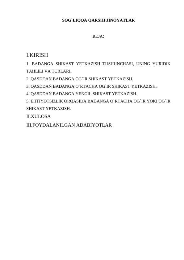 SOG`LIQQA QARSHI JINOYATLAR