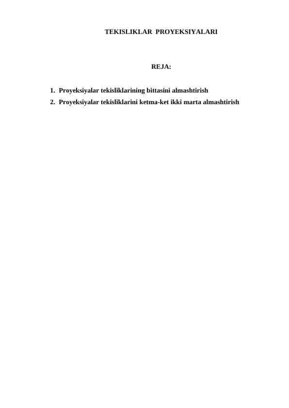 TEKISLIKLAR PROYEKSIYALARI