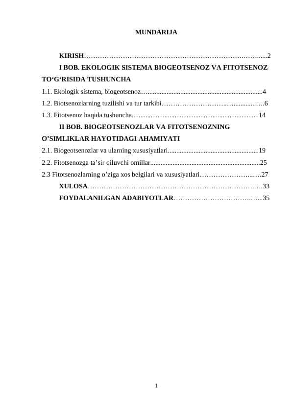 EKOLOGIK SISTEMA BIOGEOTSENOZ VA FITOTSENOZ