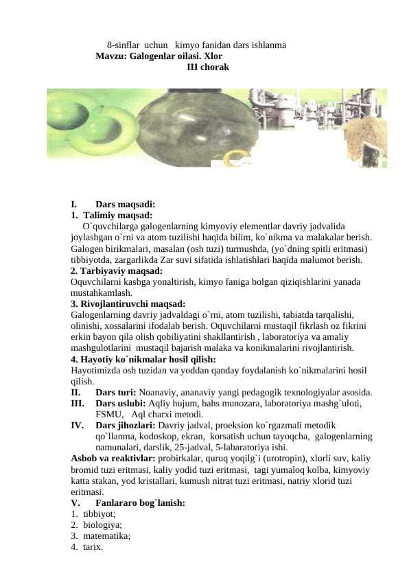 Galogenlar ochiq dars 8-sinf
