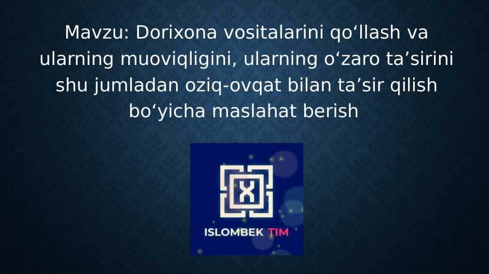 Dorixona vositalarini qoʻllash va ularning muoviqligini, ularning oʻzaro taʼsirini shu jumladan oziq-ovqat bilan taʼsir qilish boʻyicha maslahat berish