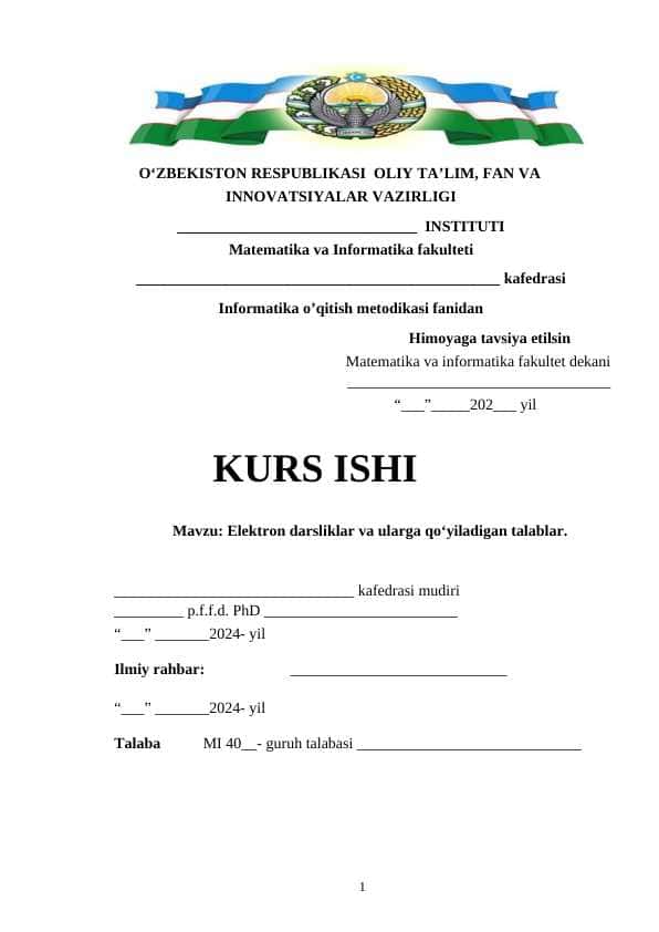 Elektron darsliklar va ularga qo‘yiladigan talablar.