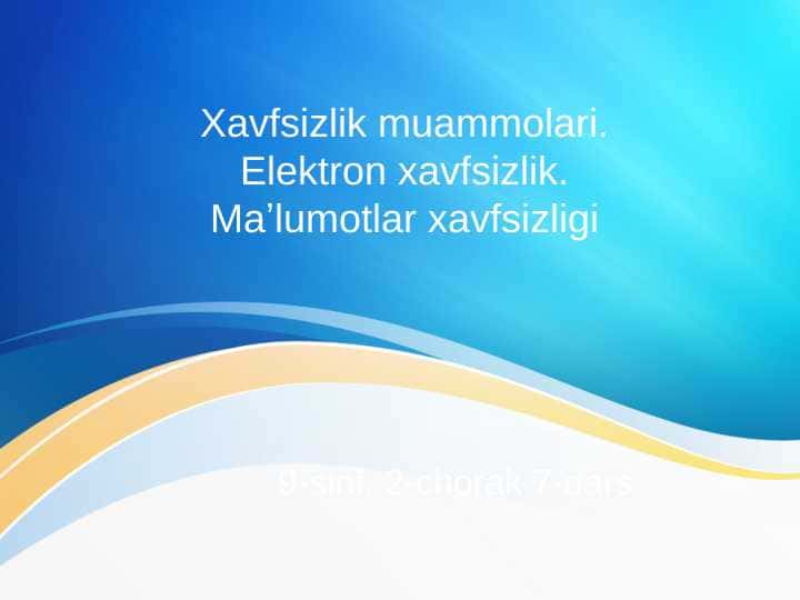 Xavfsizlik muammolari. Elektron xavfsizlik. Maʼlumotlar xavfsizligi