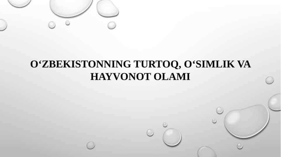 O'zbekistonning tuproq, o'simlik va hayvonoti