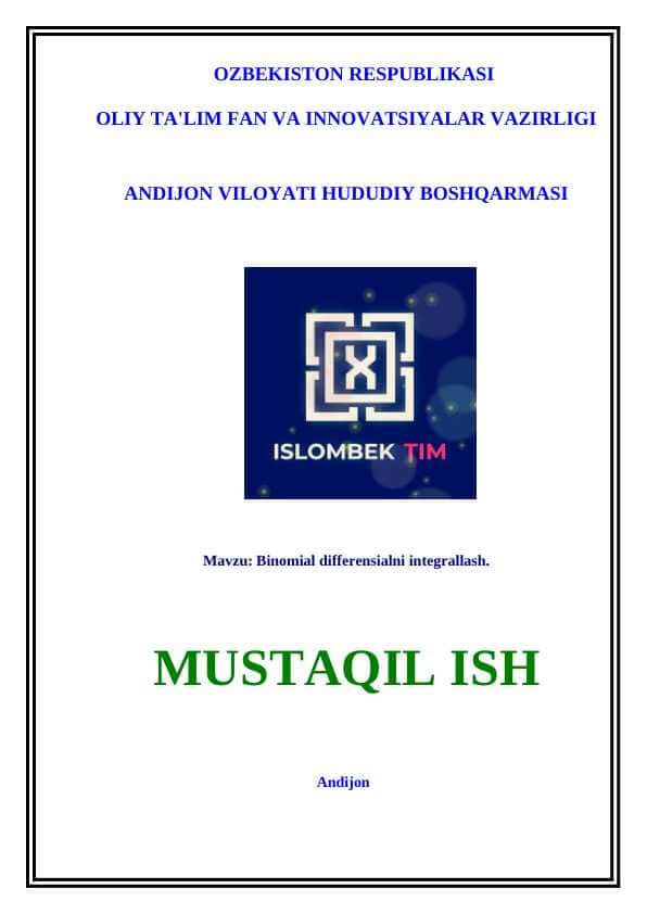 Binomial differensialni integrallash.