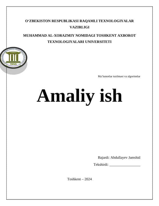 Binar daraxti, Malumotlar tuzilmasi va algoritmlashdan amaliy ishlar