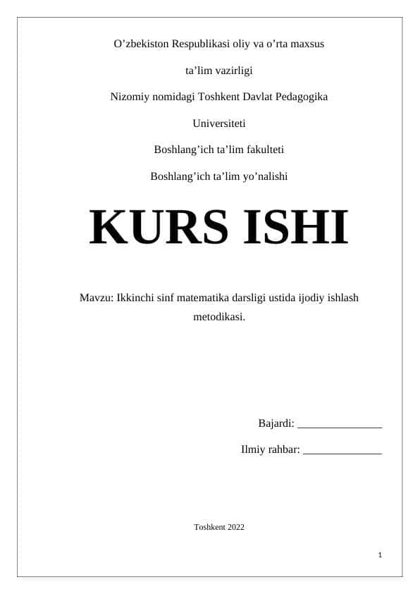 Ikkinchi sinf matematika darsligi ustida ijodiy ishlash metodikasi