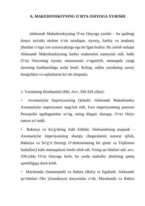 Aleksandr Makedonskiyning Oʻrta Osiyoga yurishlari