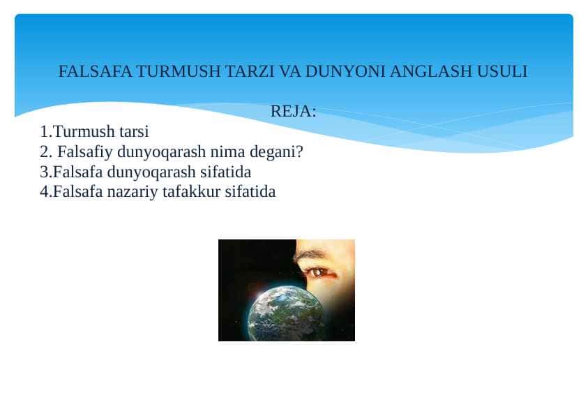 falsafa turmush tarzi va dunyoni anglash usuli ppt