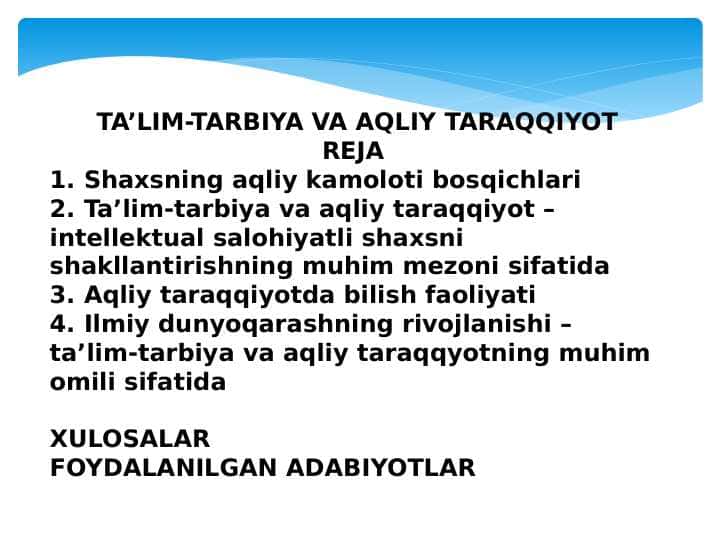 TA’LIM-TARBIYA VA AQLIY TARAQQIYOT