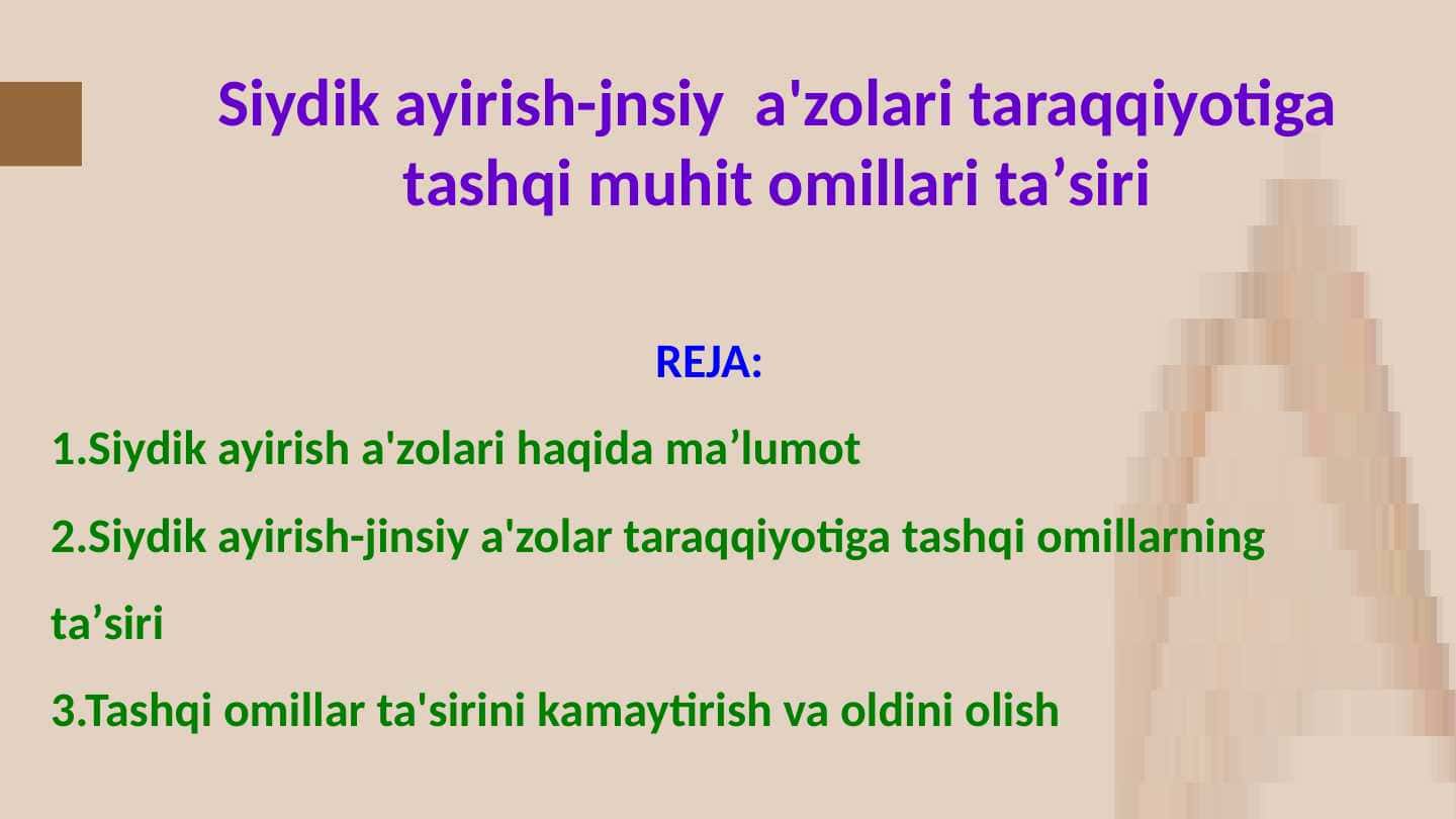 Siydik ayirish-jnsiy a'zolari taraqqiyotiga tashqi muhit omillari taʼsiri