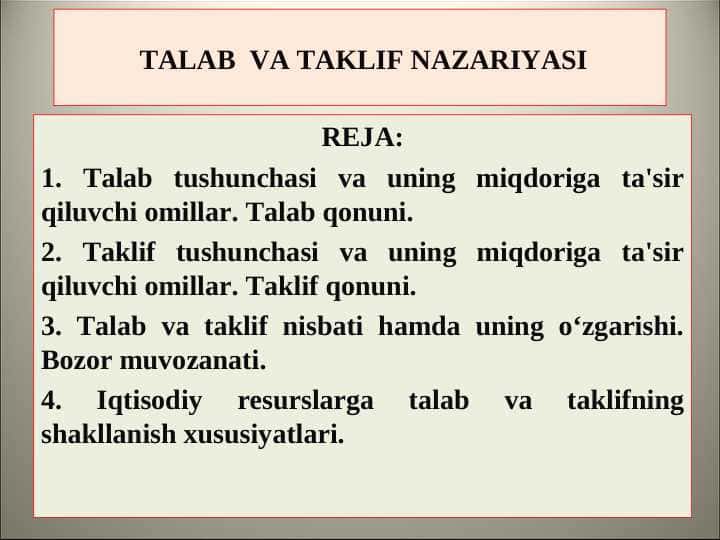 TALAB VA TAKLIF NAZARIYASI