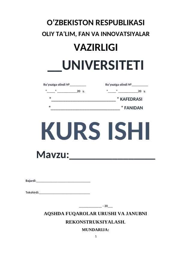 AQSHDA FUQAROLAR URUSHI VA JANUBNI REKONSTRUKSIYALASH.