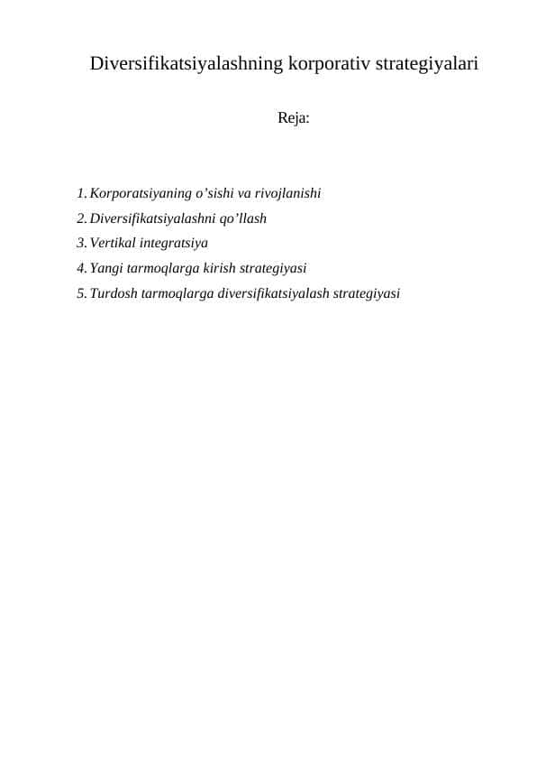 Diversifikatsiyalashning korporativ strategiyalari