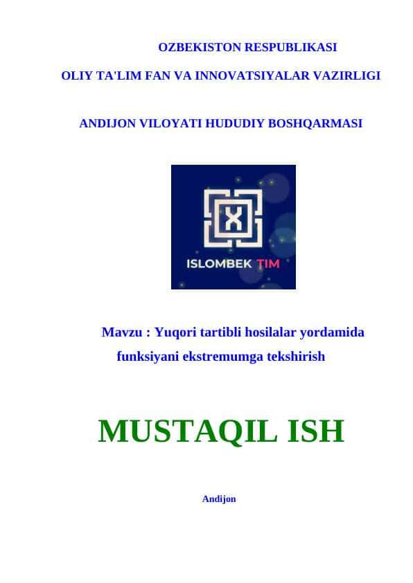 Yuqori tartibli hosilalar yordamida funksiyani ekstremumga tekshirish