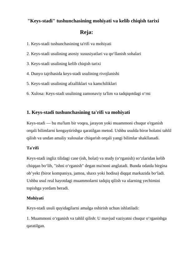 "Keys-stadi" tushunchasining mohiyati va kelib chiqish tarixi