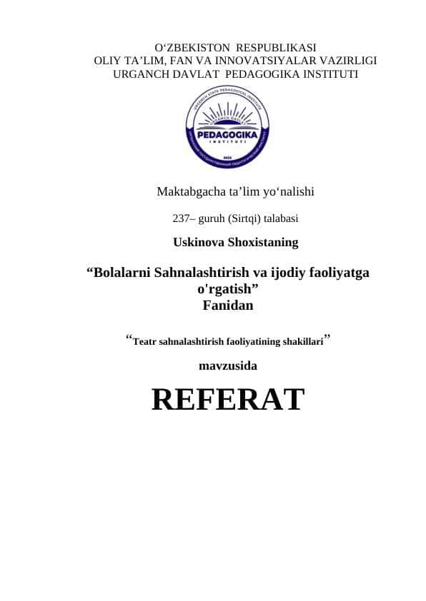 Teatr sahnalashtirish faoliyatining shakillari