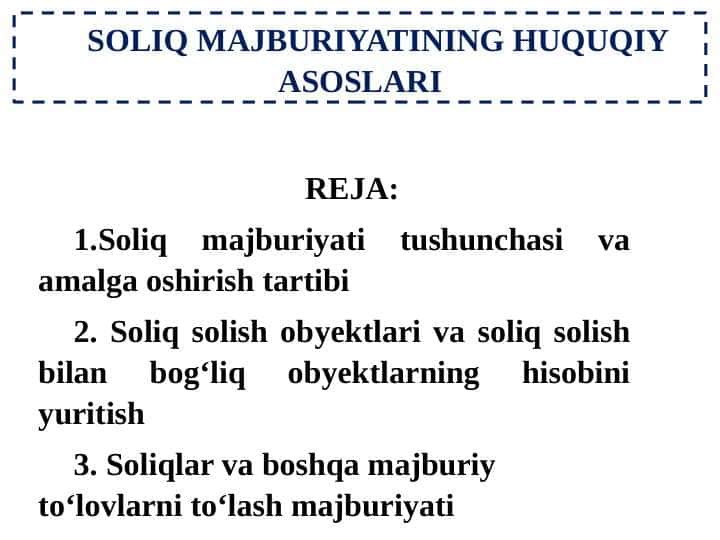 Soliq majburiyatining huquqiy asoslari