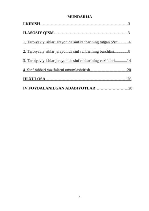 MAKTABDAGI TARBIYAVIY ISHLAR TIZIMIDA SINF RAHBARNING FAOLIYATI