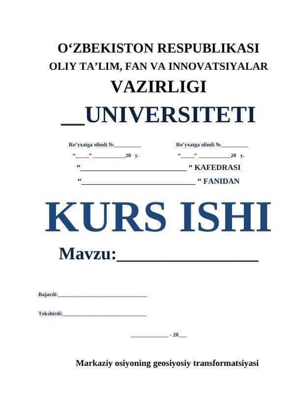 Markaziy osiyoning geosiyosiy transformatsiyasi