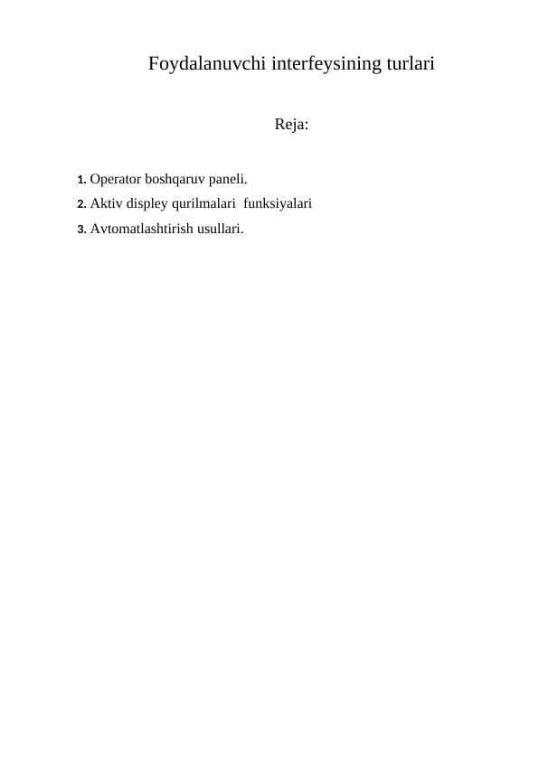 Foydalanuvchi interfeysining turlari