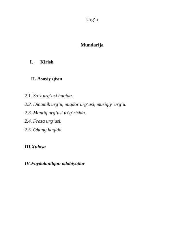 Urg'u haqida tushuncha kurs ishi