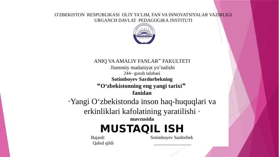 Yangi O‘zbekistonda inson haq-huquqlari va erkinliklari kafolatining yaratilishi