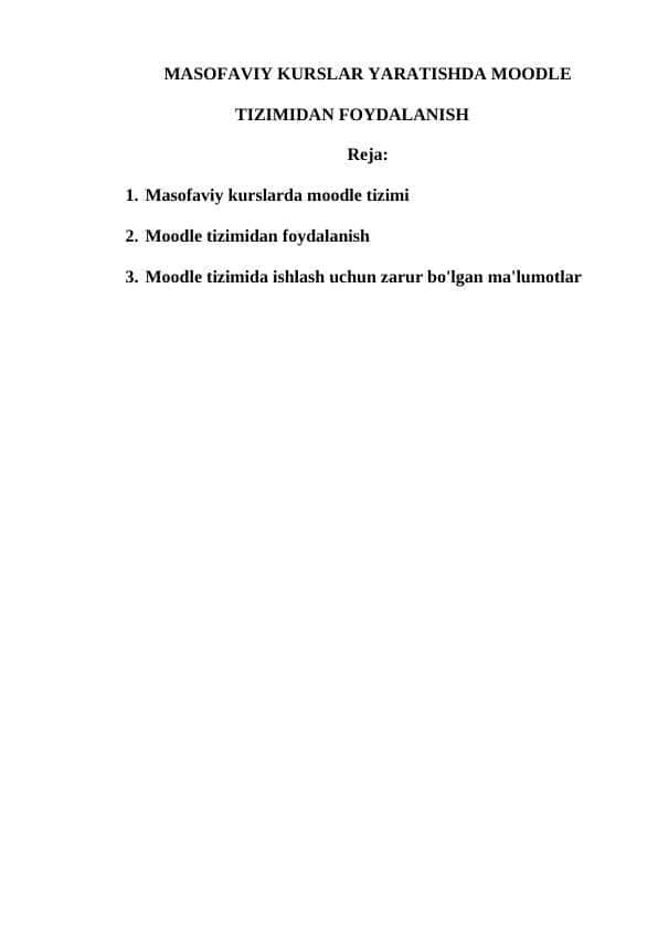 Masofaviy kurslar yaratishda moodle tizimidan foydalanishMASOFAVIY KURSLAR YARATISHDA MOODLE TIZIMIDAN FOYDALANISH