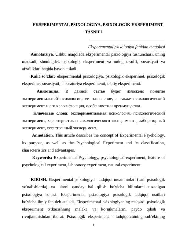 EKSPERIMENTAL PSIXOLOGIYA