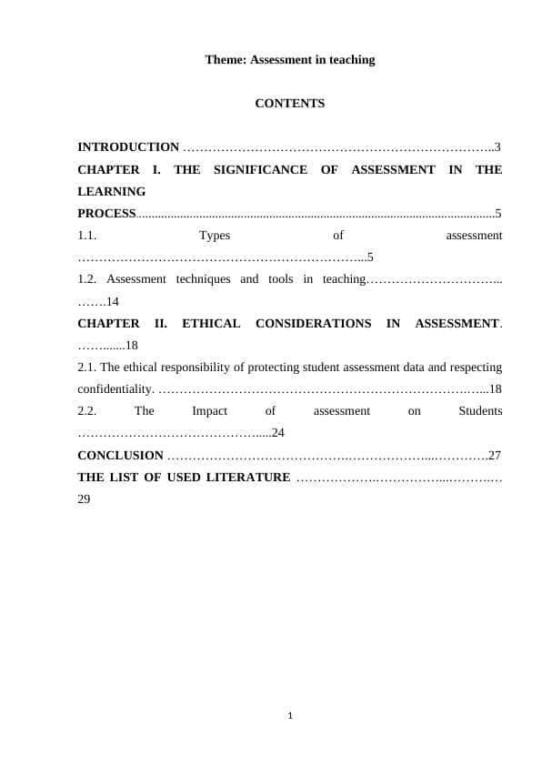 Assessment in teaching