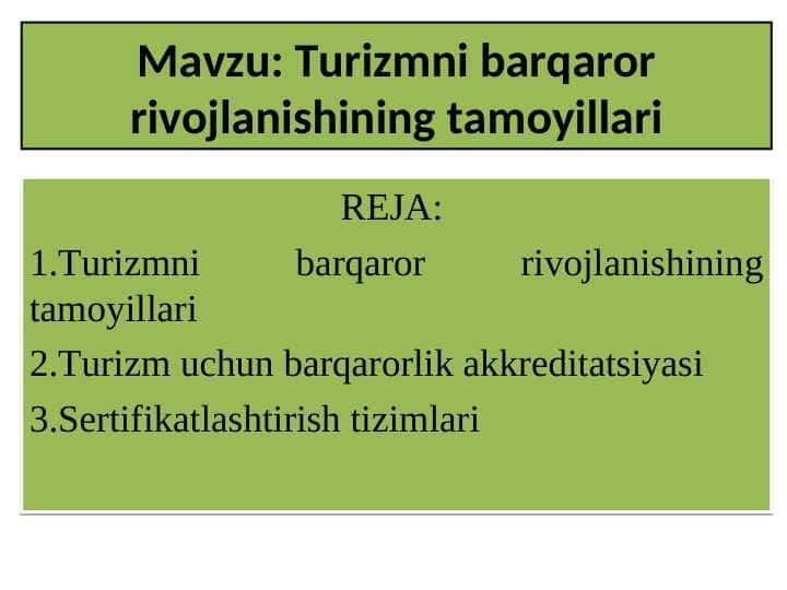 Turizmni barqaror rivojlanishining tamoyillari
