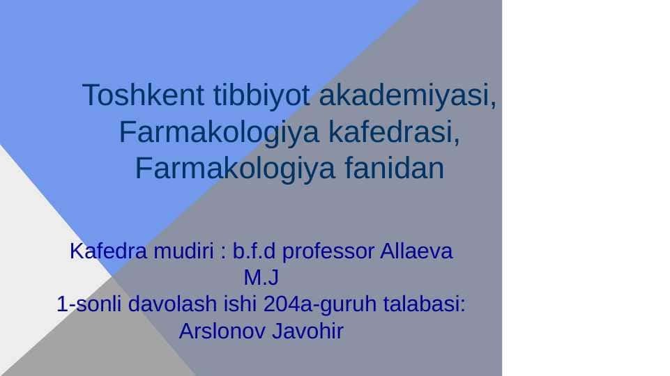 Zamonaviy anestetik vositalar