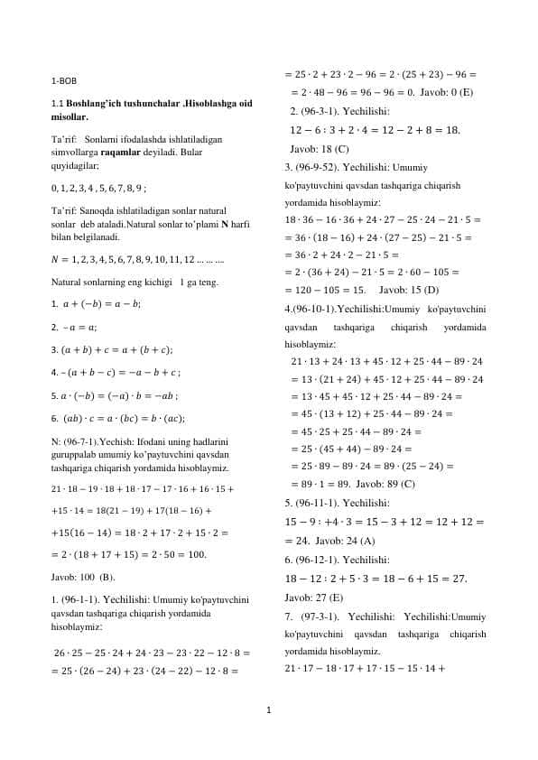 1996-2007 matematika yechimlari