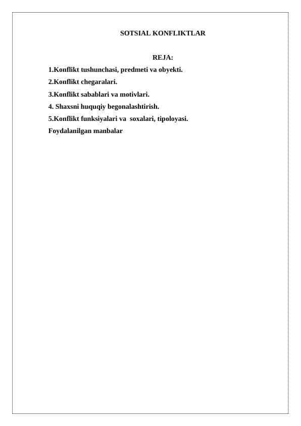IJTIMOIY KONFLIKTLARNING TABIATI VA TURLARI SOTSIAL KONFLIKTLAR