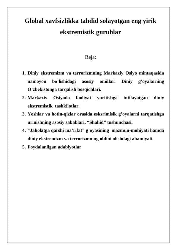 Global xavfsizlikka tahdid solayotgan eng yirik ekstremistik guruhlar