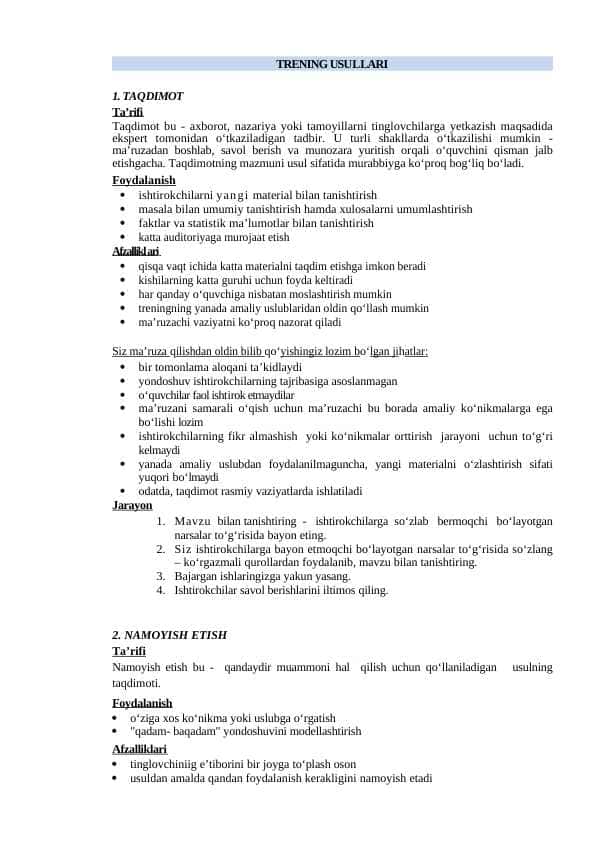 Psixologik trening usullari