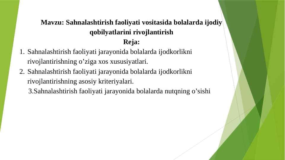 Sahnalashtirish faoliyati vositasida bolalarda ijodiy qobilyatlarini rivojlantirish