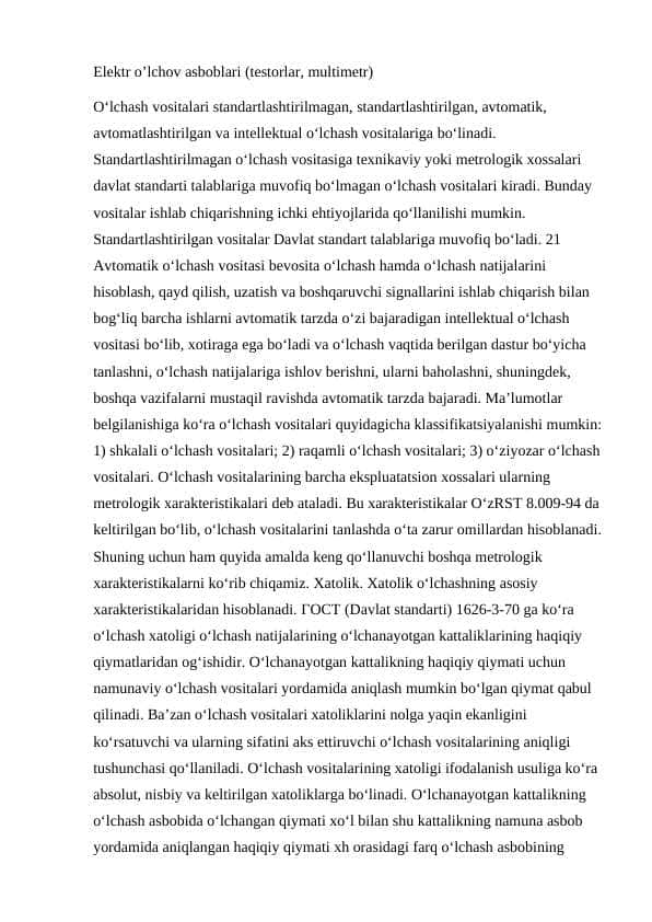 Elektr o'lchov asboblari.