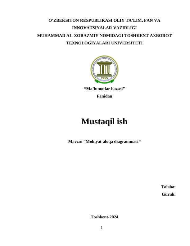 Mohiyat-aloqa diagrammasi (ER diagram)